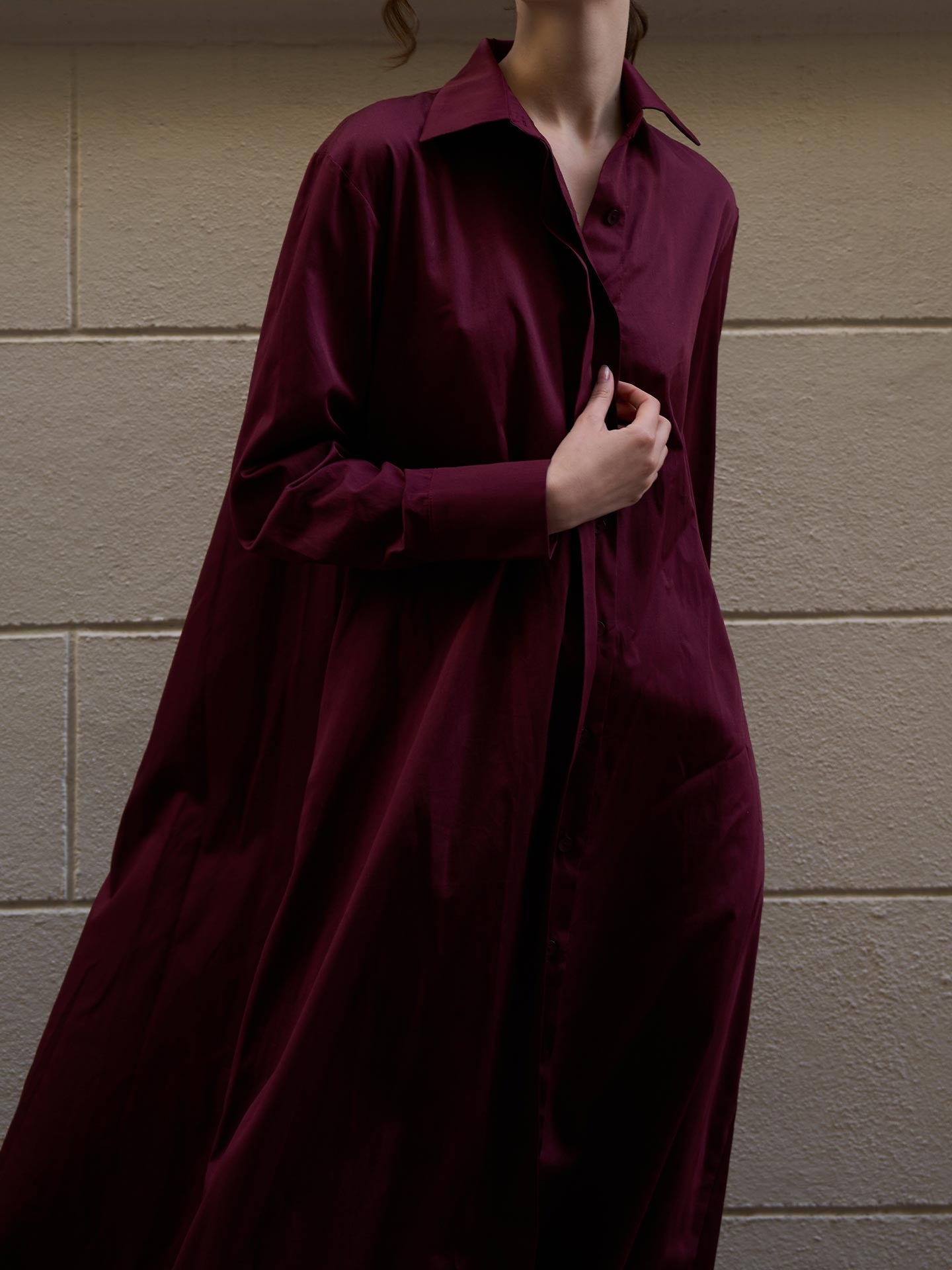 Poplin Oversize Uzun Gömlek Elbise Bordo
