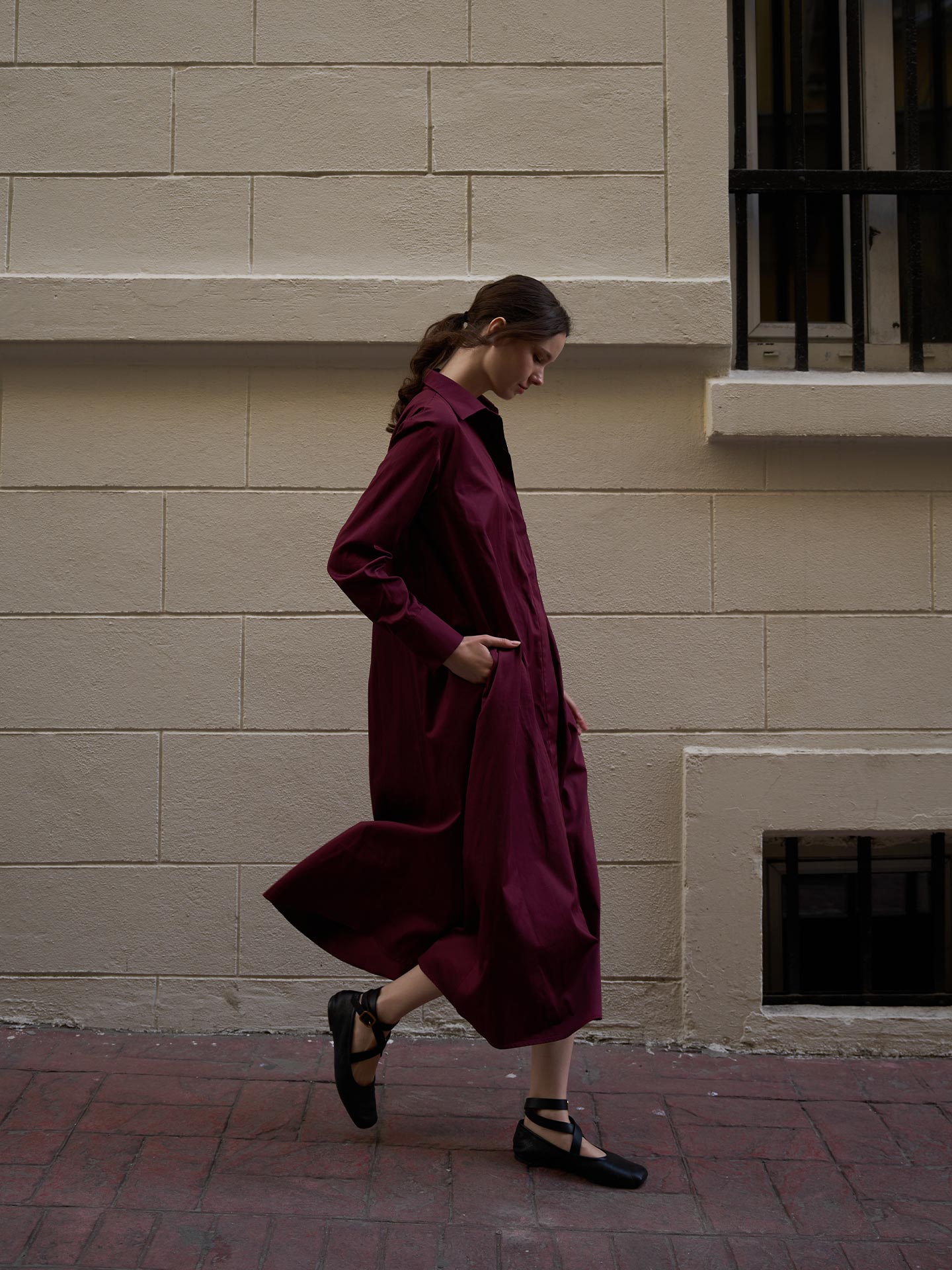 Poplin Oversize Uzun Gömlek Elbise Bordo