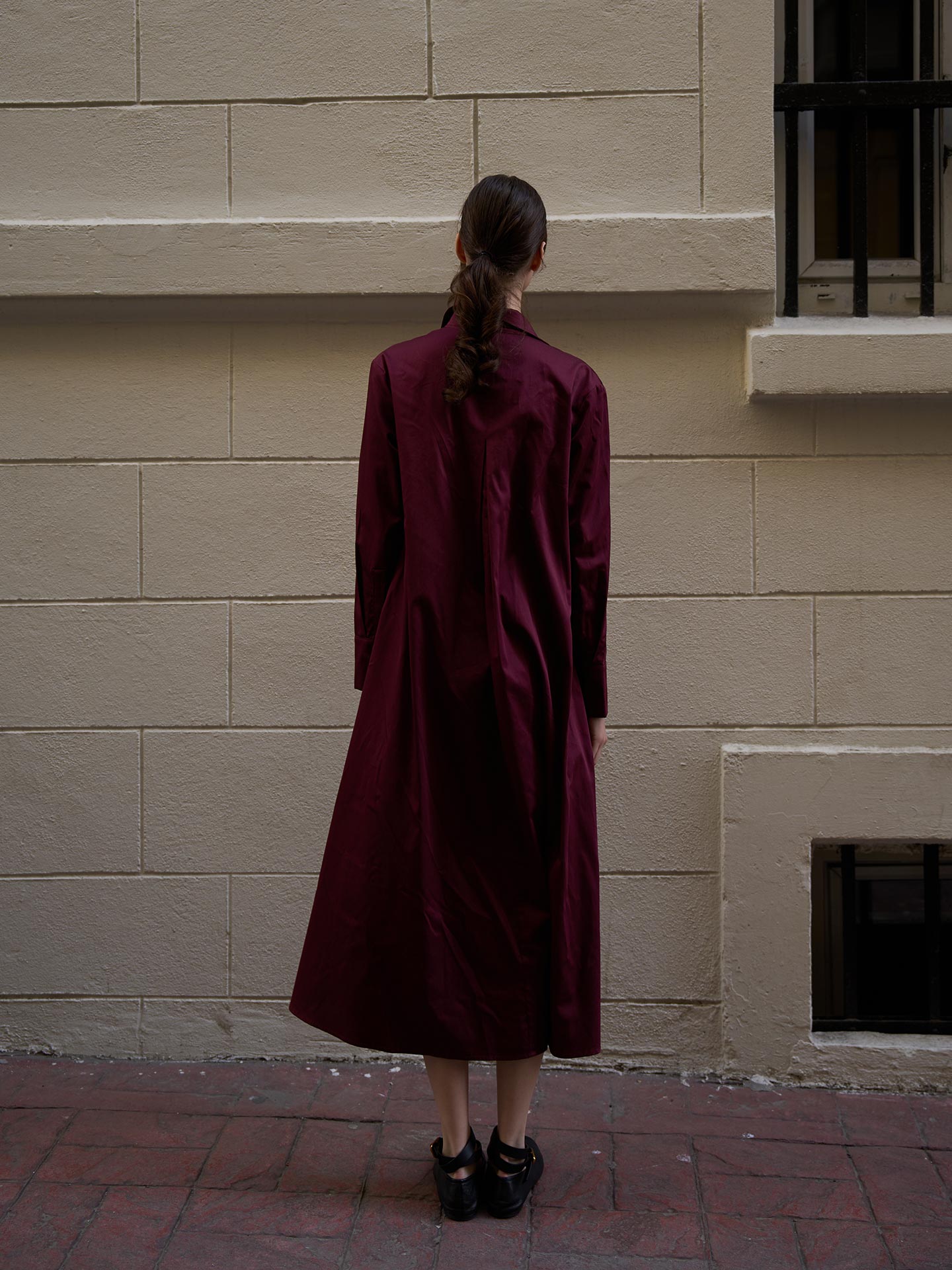 Poplin Oversize Uzun Gömlek Elbise Bordo