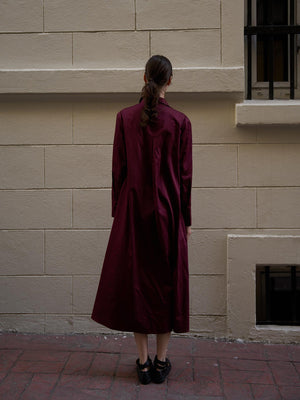Poplin Oversize Uzun Gömlek Elbise Bordo