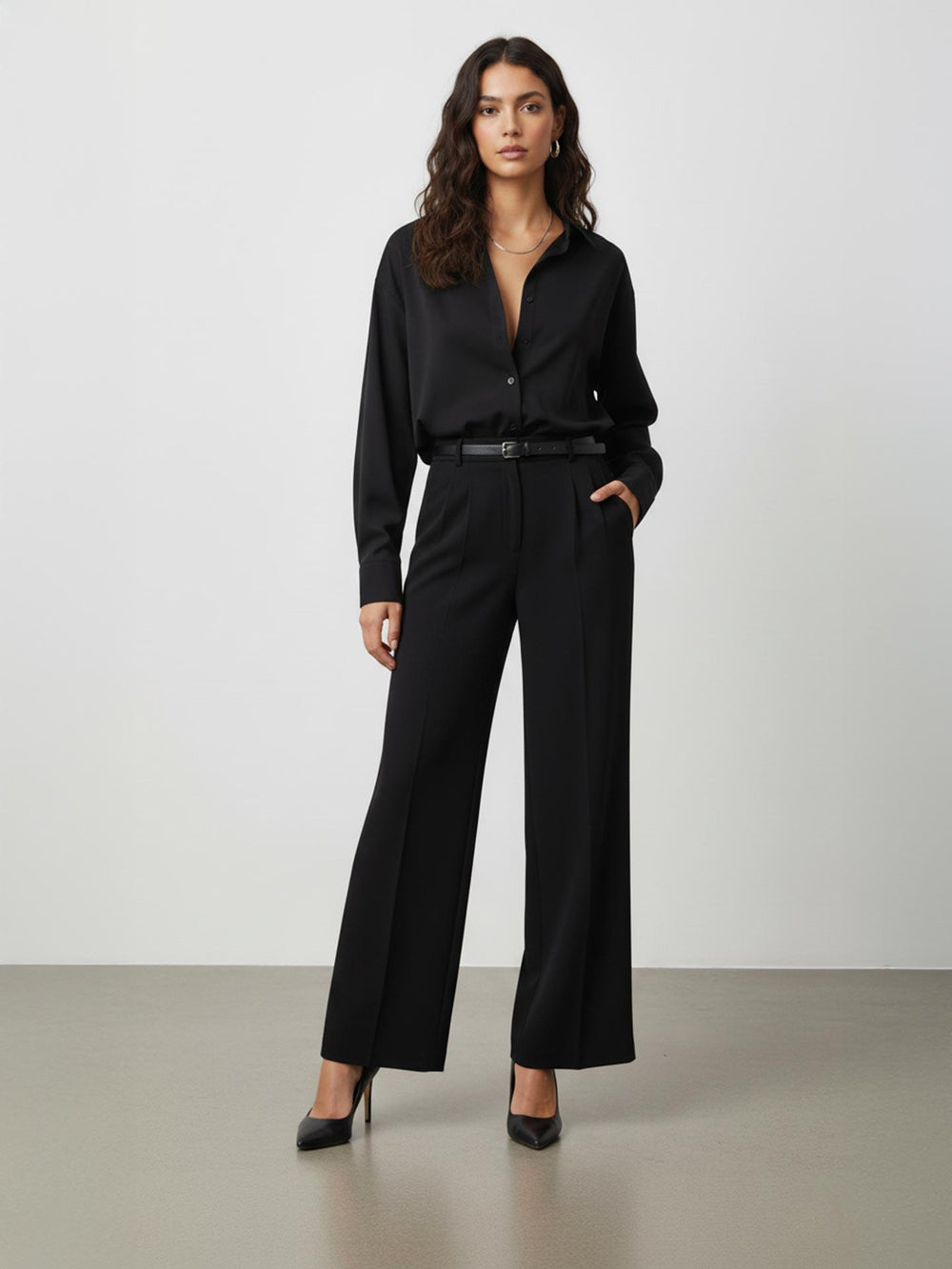 Pile Detaylı Palazzo Pantolon Siyah