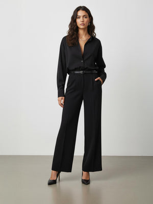 Pile Detaylı Palazzo Pantolon Siyah