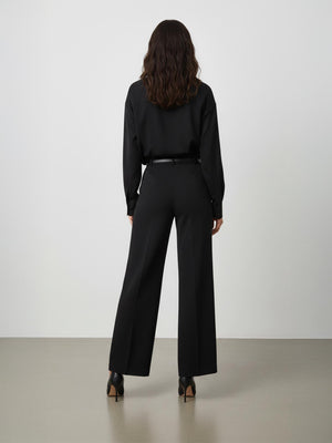Pile Detaylı Palazzo Pantolon Siyah