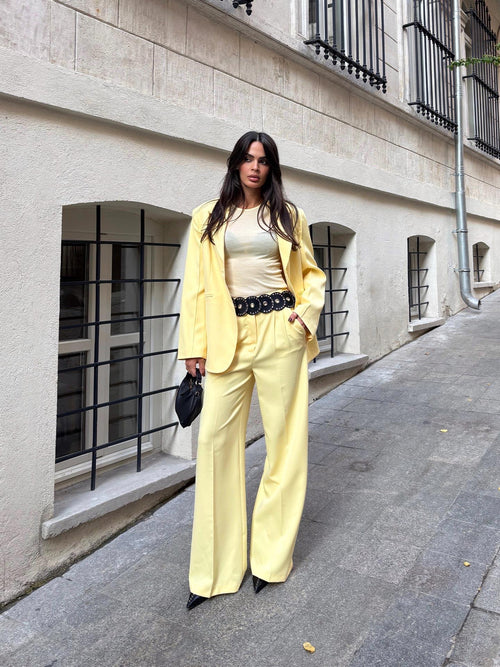 Pileli Palazzo Pantolon Butter Yellow