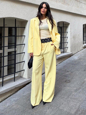Pileli Palazzo Pantolon Butter Yellow