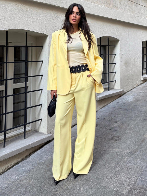 Pileli Palazzo Pantolon Butter Yellow