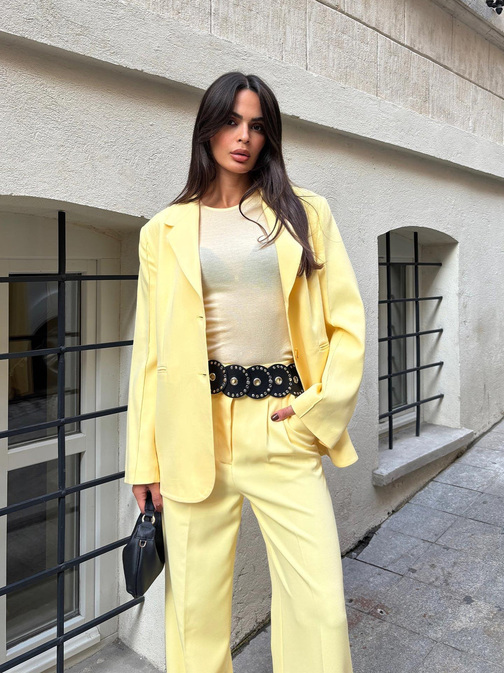 Pileli Palazzo Pantolon Butter Yellow