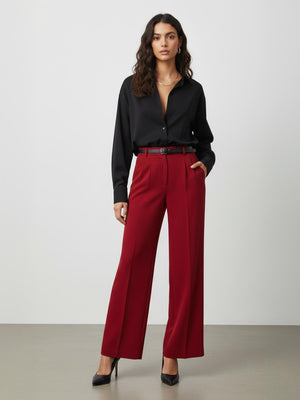 Pileli Palazzo Pantolon Kırmızı