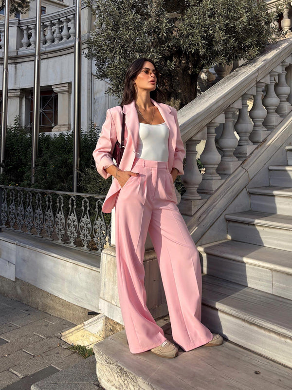 Pileli Palazzo Pantolon Pembe