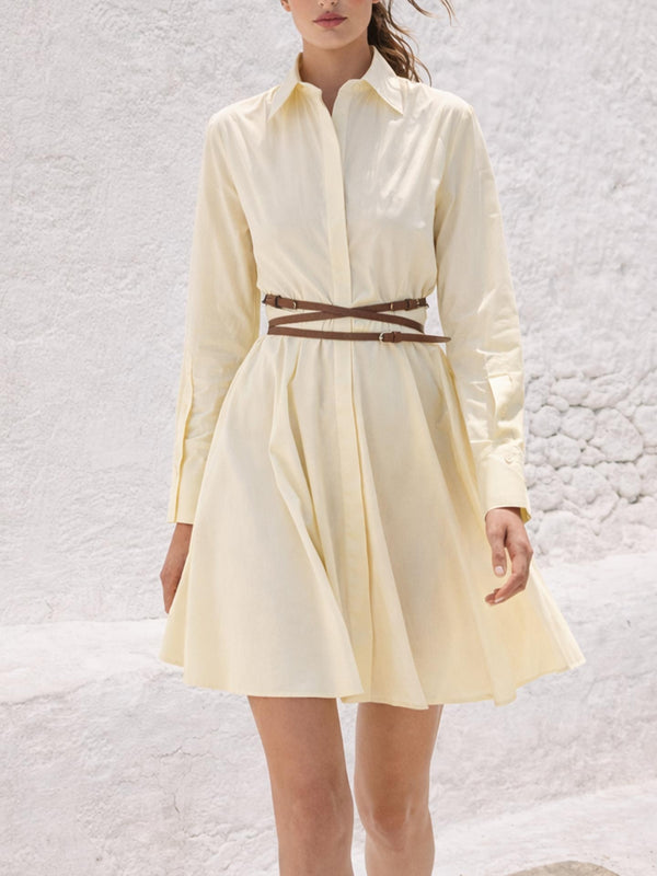 Kemer Detaylı Poplin Volanlı Mini Elbise Sarı