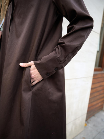Poplin Oversize Uzun Gömlek Elbise Kahverengi