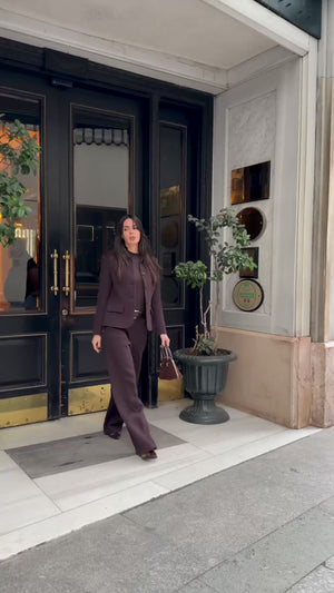 Dokulu Gömlek Yaka Ceket Kahverengi