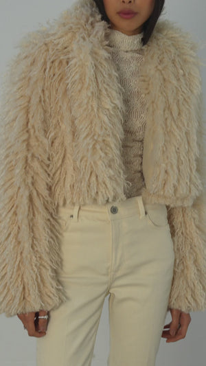 Kürk Crop Ceket Krem