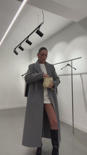 Oversize Kaşe Kaban Gri