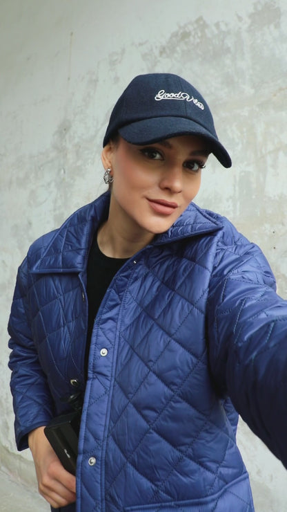 Kapitone Düğme Detay Oversize Ceket Lacivert