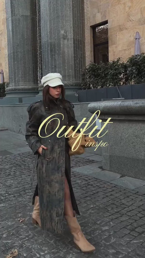 Flok Desenli Trençkot Lacivert