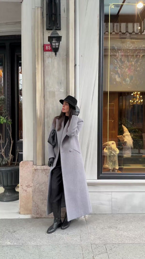 Oversize Kaşe Kaban Gri