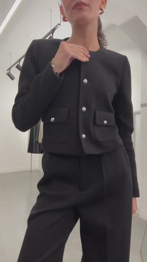 Dokulu Pileli Palazzo Pantolon Siyah