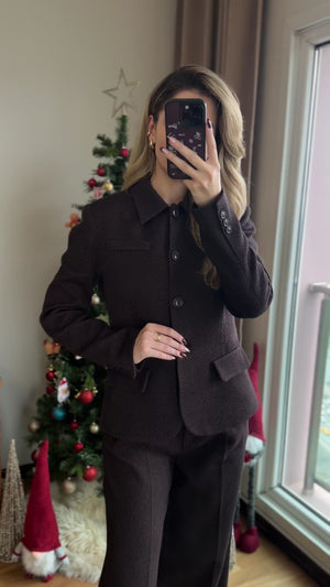 Dokulu Pileli Palazzo Pantolon Kahverengi