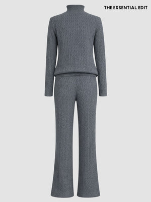 Saç Örgü Fermuar Detay Triko Takım Gri