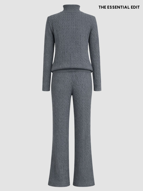 Saç Örgü Fermuar Detay Triko Takım Gri