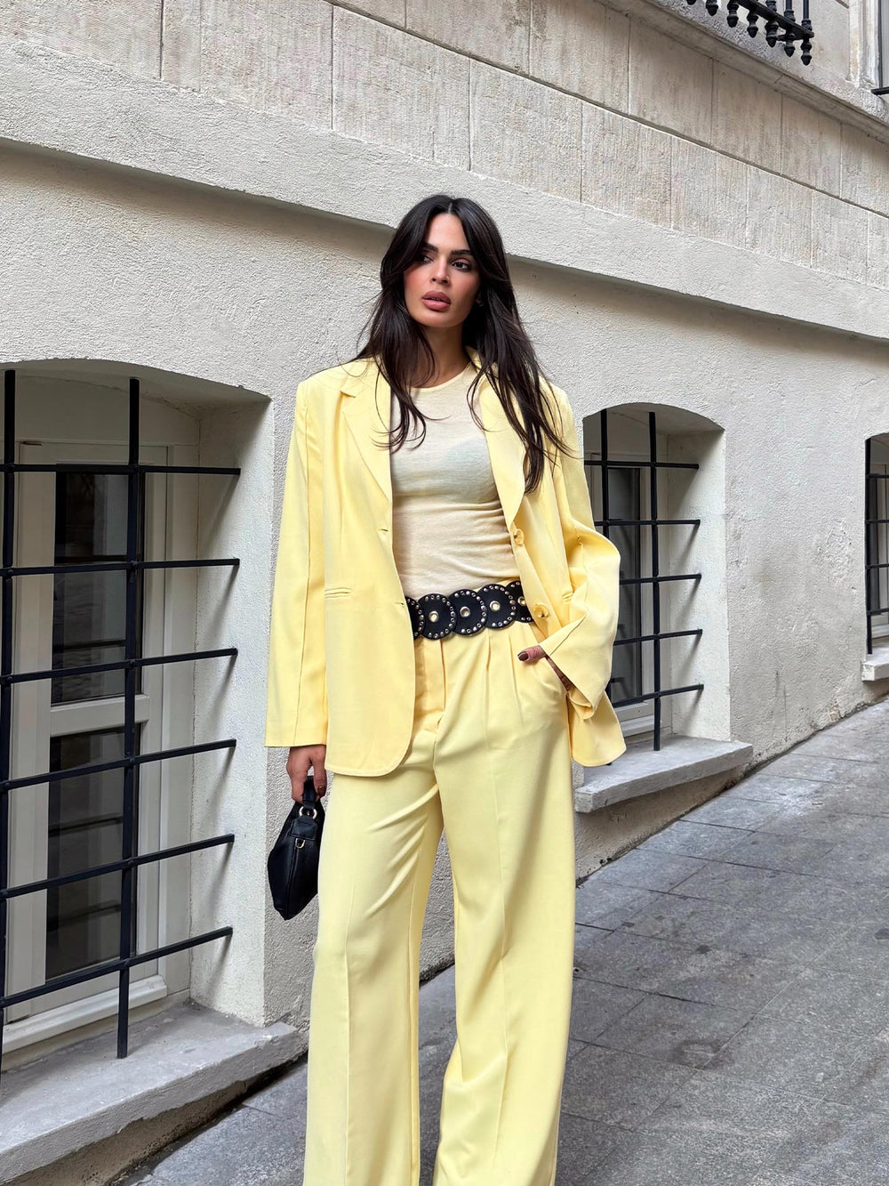Oversize Kolları Dikiş Detaylı Blazer Ceket Butter Yellow