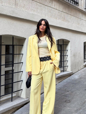 Oversize Kolları Dikiş Detaylı Blazer Ceket Butter Yellow