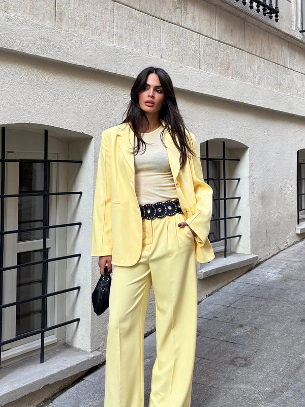 Oversize Kolları Dikiş Detaylı Blazer Ceket Butter Yellow