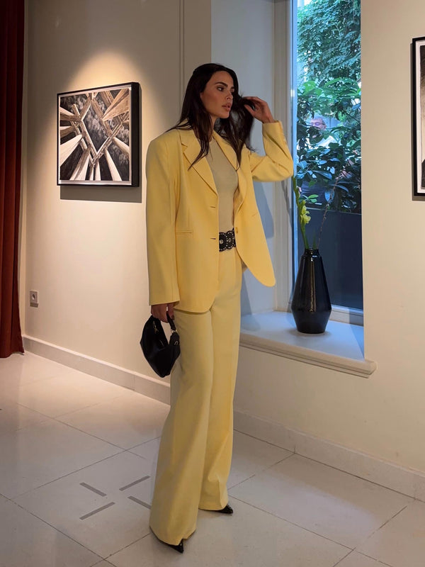 Oversize Kolları Dikiş Detaylı Blazer Ceket Butter Yellow