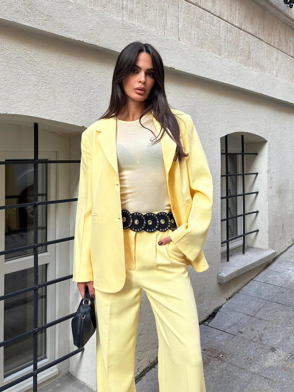 Oversize Kolları Dikiş Detaylı Blazer Ceket Butter Yellow