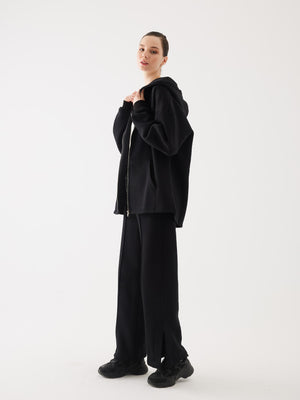 Siyah Fermuarlı Kapüşonlu Oversize Unisex Sweatshirt