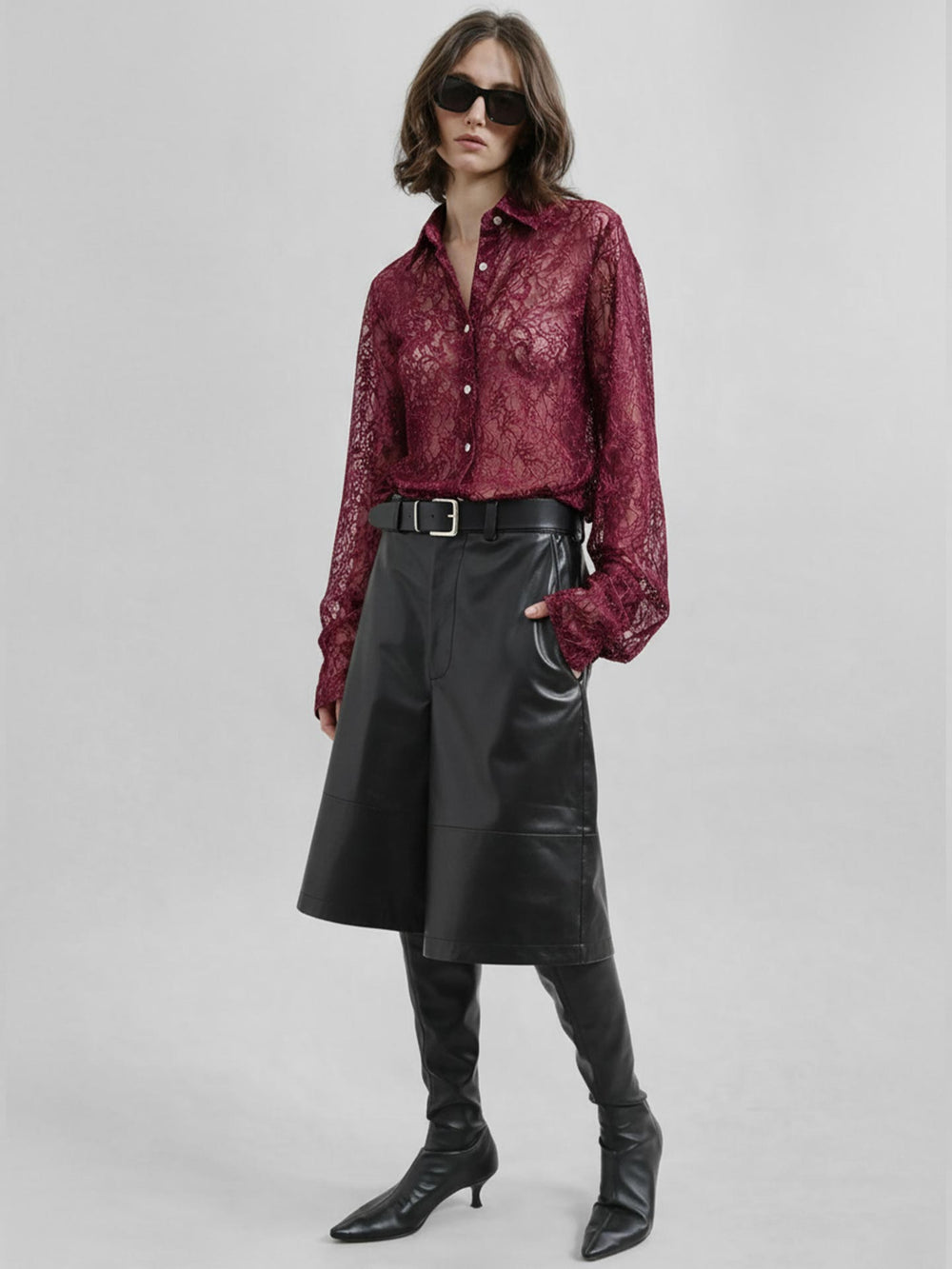 Varaklı Dantel Mor Gömlek