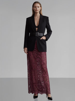 Varaklı Dantel Maxi Etek Mor