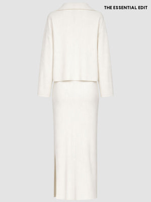 Fitilli Triko Fermuar Detay Triko Takım Ekru