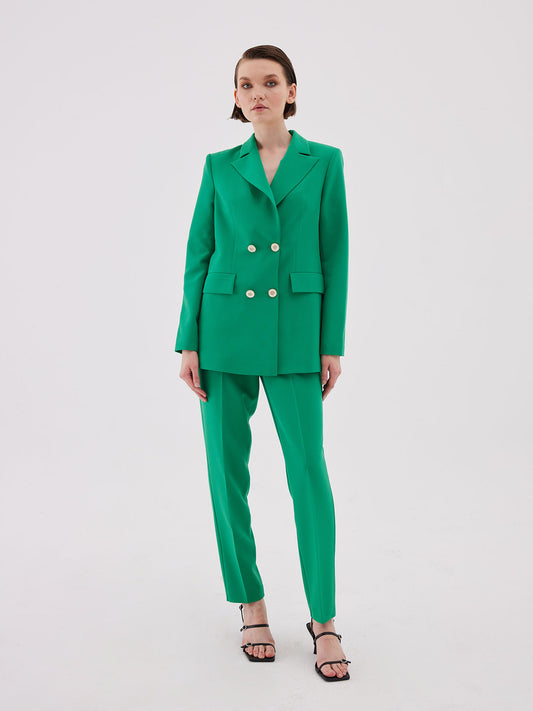 Kruvaze Yeşil Ceket-Pantolon Takım