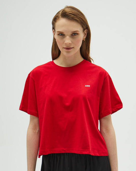 Kırmızı Oversize Crop T-shirt